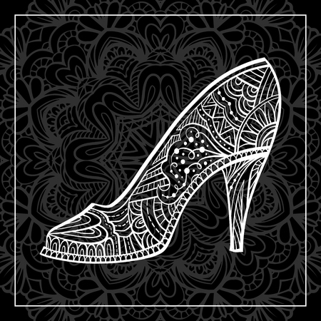 Hand drawn zen doodle high heel shoeのイラスト素材