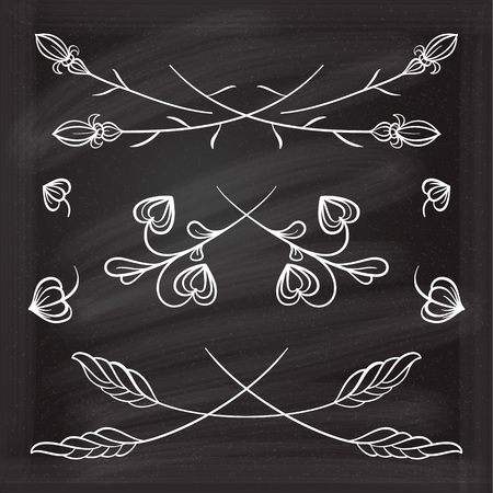 Hand drawn floral elements set on the chalkboard.のイラスト素材