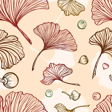 Ginkgo leaves vector seamless pattern.のイラスト素材