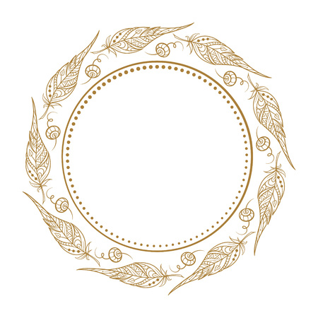 Vector round dotted frame frame whith feather decorative elementのイラスト素材