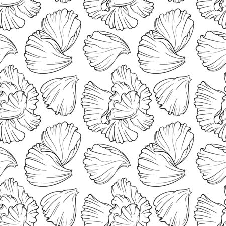 Black and white vector poppy petals seamless patternのイラスト素材