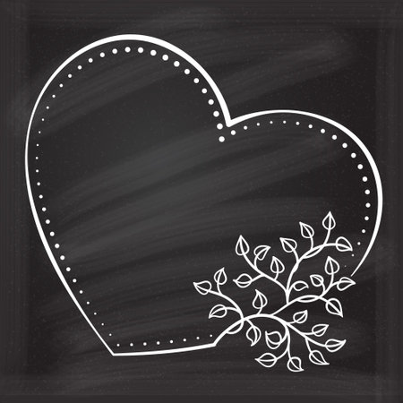 Vector heart shape dotted frame with floral decorationのイラスト素材