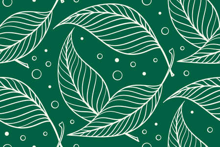 Green leaves vector seamless pattern.のイラスト素材