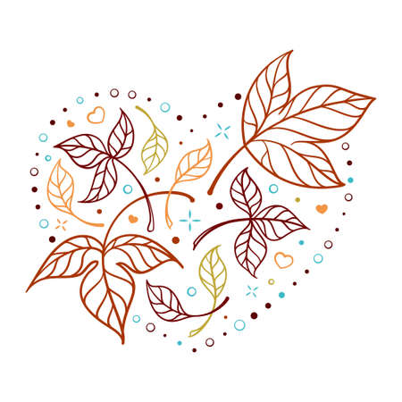 Autumn leaves heart shape. Autumnal heart print.のイラスト素材
