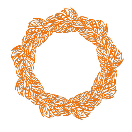 Boho style feathers round wreath cut template.のイラスト素材