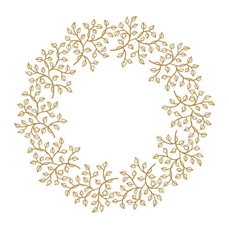Vector round frame with floral decoration. Herbal wreath.のイラスト素材