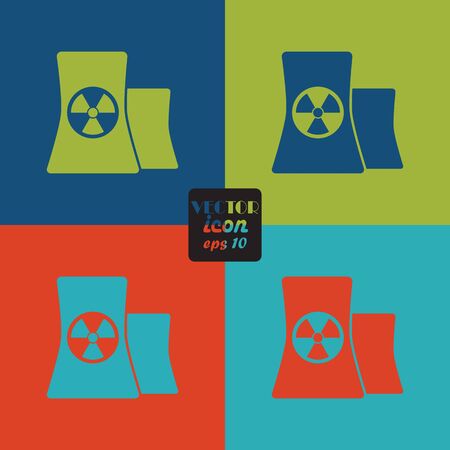 Icon of atomic power station with radiation sign on pipeのイラスト素材