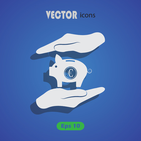 Two hands protecting euro piggy bank vector iconのイラスト素材