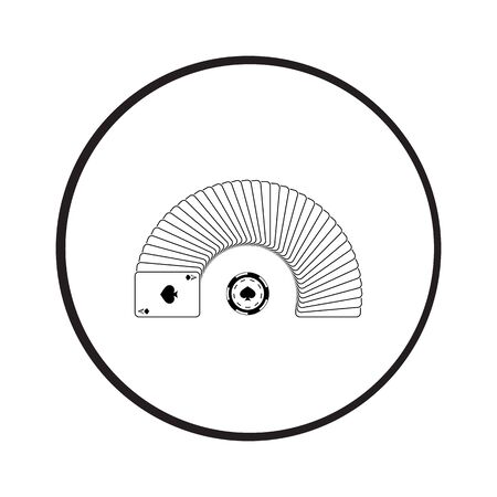 Gambling cards with casino chip vector icon