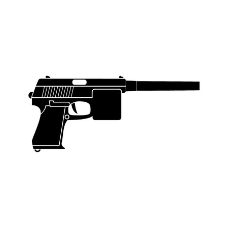 Powerful pistol, gun, handgun, vector. Black simple icon. Flat style.のイラスト素材