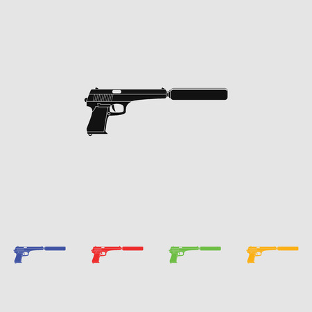 Pistol with silencer black simple icon. Flat style for web and mobile.のイラスト素材