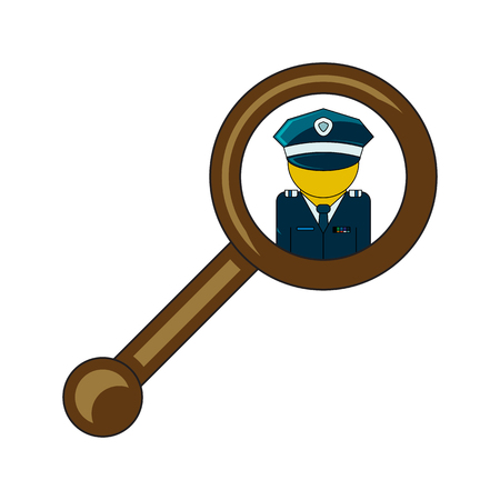 Vector Magnify optical glass with Officer icon. Flat style. Cartoon style. Military symbol for web and mobile.のイラスト素材