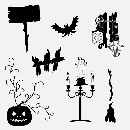 Set of vector flat design Halloween Black simple iconsのイラスト素材