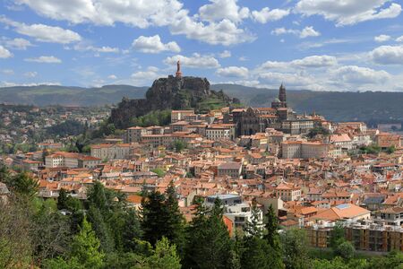 Large view on Puy en velay town. Haute-Loire, Auvergne, France