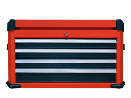 Orange tool box isolated on white backgroundの写真素材