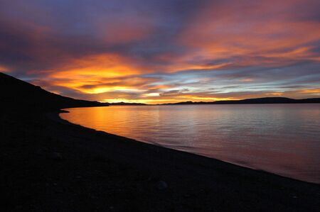Sunset over Namtso Lakeの写真素材