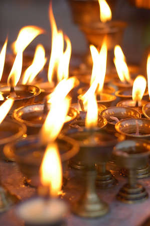 Butter Lamps in the temples of Kathmanduの写真素材