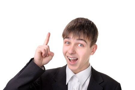 smiling teenager with finger upの写真素材