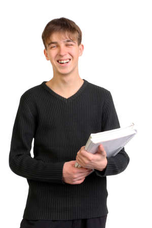 smiling student stand with the booksの写真素材
