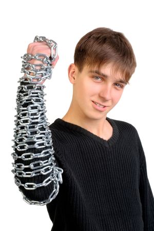 teenager with the chain on his handの写真素材