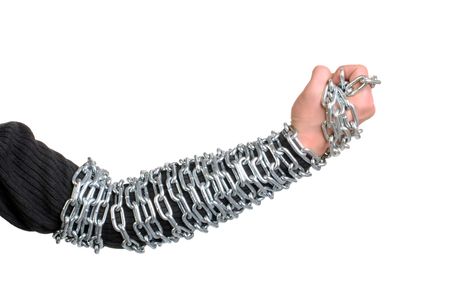 hand with a chain isolated on the whiteの写真素材