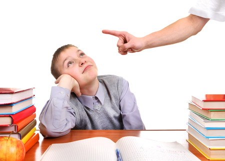 Parent threatening Son for a Learning on the white backgroundの写真素材