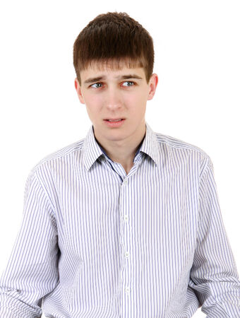 Sad and Troubled Teenager Isolated on the White Backgroundの写真素材