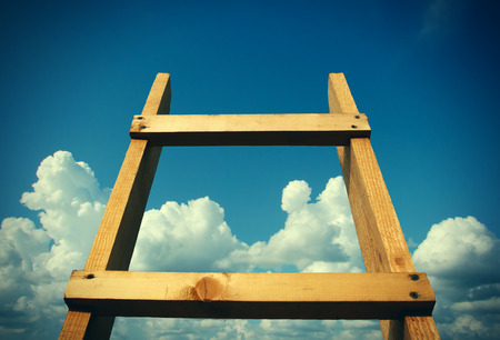 Vignetting Photo of Wooden Stairway on the Sky Backgroundの写真素材