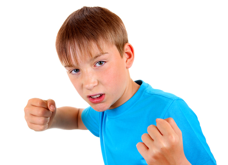 Kid in Boxer Pose Isolated on the White Backgroundの写真素材