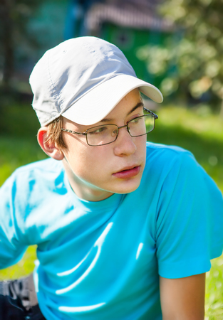 Teenager Portrait on the Nature Backgroundの写真素材