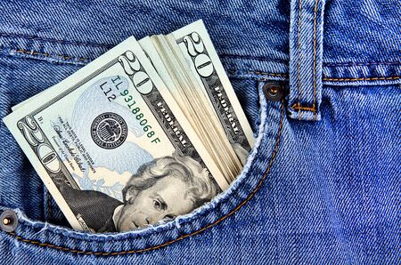 American Dollars in the Pocket of the Jeans closeupの写真素材