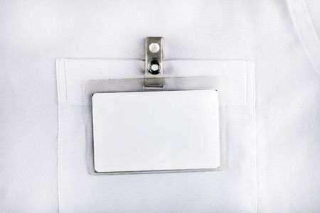 Blank Badge on the White Shirt Pocket closeupの写真素材