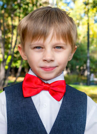Portrait of a Small Boy in the Summer Parkの写真素材