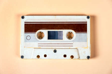 Old Audio Cassettes on the Paper Background closeupの写真素材
