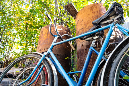 Old and Rusty Bicycle Details outdoorの写真素材