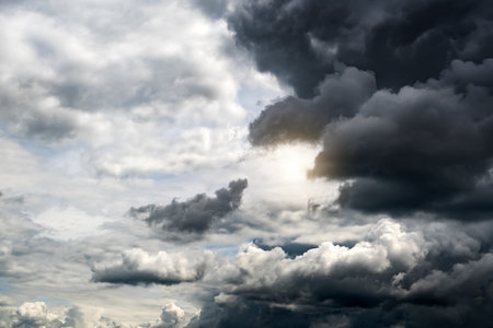 Stormy Rain Clouds Background with a Lightの写真素材