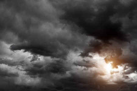 Stormy Rain Clouds Background with a Lightの写真素材