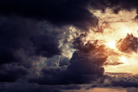 Stormy Rain Clouds Background with a Lightの写真素材