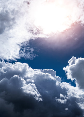 Stormy Rain Clouds Background with a Lightの写真素材