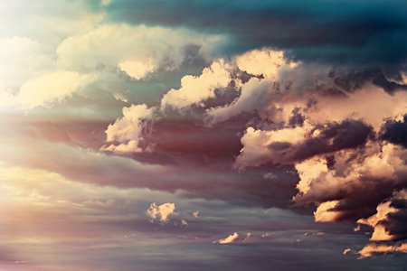 Stormy Rain Clouds Background with a Lightの写真素材