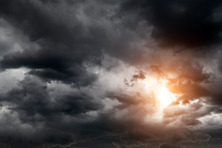 Stormy Rain Clouds Background with a Lightの写真素材