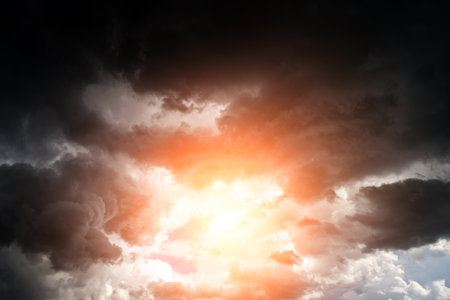 Stormy Rain Clouds Background with a Lightの写真素材