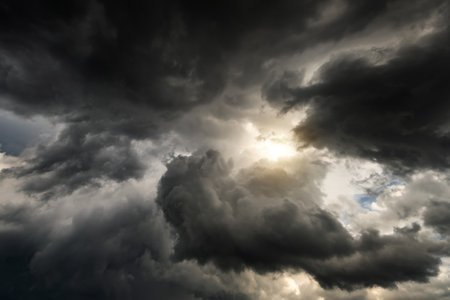 Stormy Rain Clouds Background with a Lightの写真素材