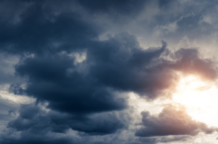 Stormy Rain Clouds Background with a Lightの写真素材