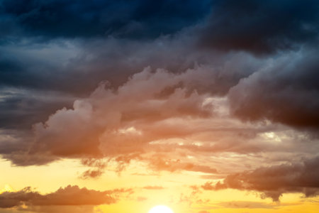 Stormy Rain Clouds Background with a Lightの写真素材