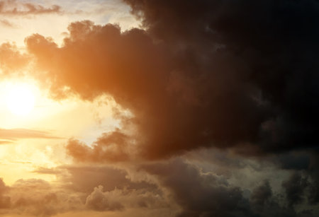 Stormy Rain Clouds Background with a Lightの写真素材