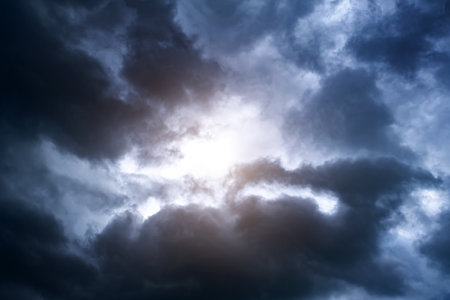 Stormy Rain Clouds Background with a Lightの写真素材