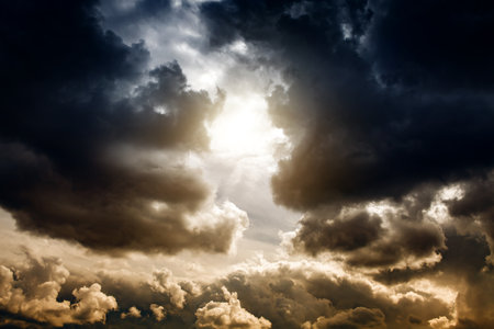 Stormy Rain Clouds Background with a Lightの写真素材