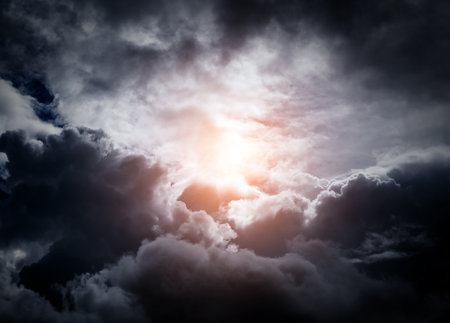 Stormy Rain Clouds Background with a Lightの写真素材