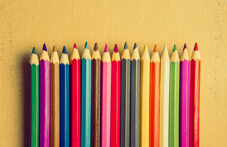 Color Pencils detail on the Old Paper Background closeupの写真素材